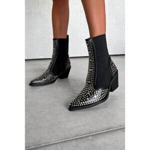 ShuShop Zsa Zsa Studded Boots Black Silver Women 6